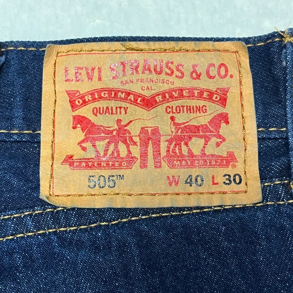 Levi's Jeans Mens 40x30 Blue 505 Regular Fit Straight Leg Dark Wash Denim